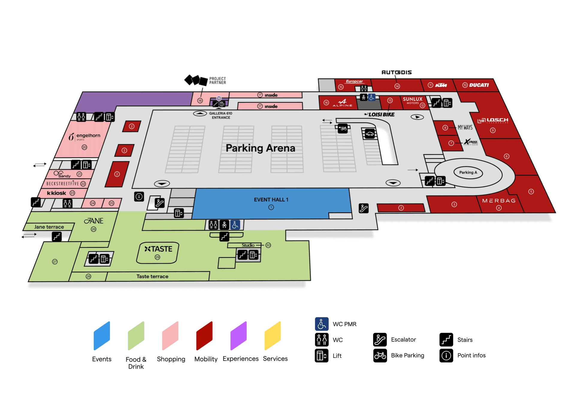 GRIDX building with the venues highlighted